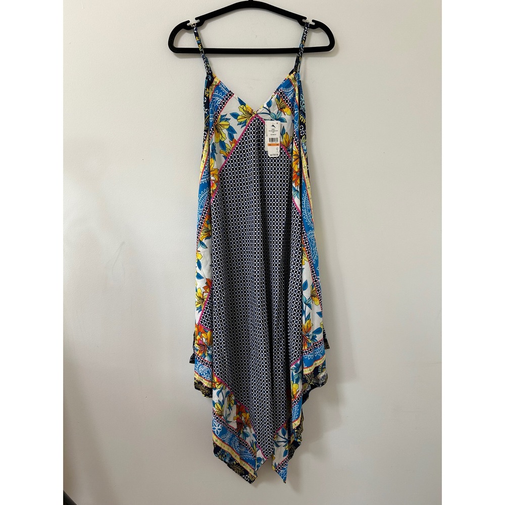 Tommy Bahama Sun Lilies Engineer Scarf Dress Women S/M Navy Tropical Bohemian